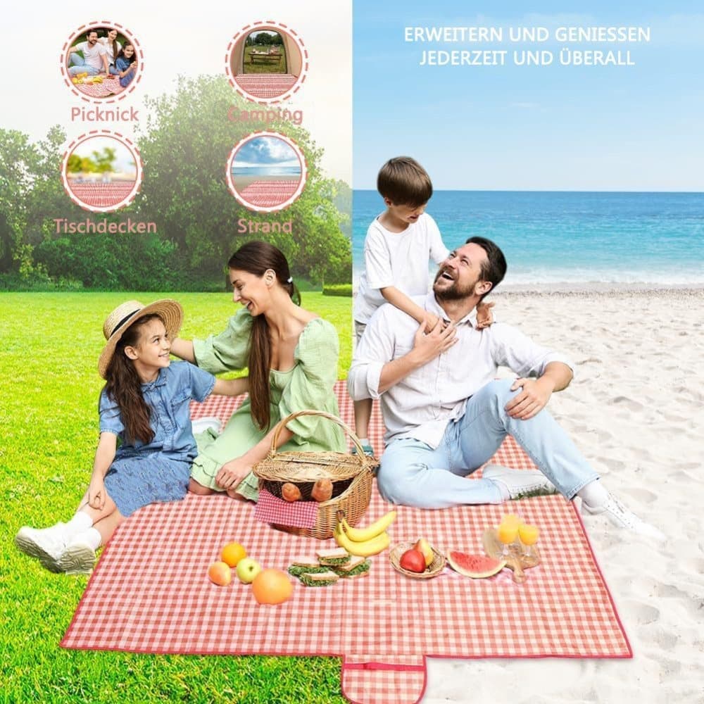 Waterproof Picnic Mat Foldable with Carrying Handle for Camping Beach Park Outdoor, Durable, 150x200cm, Pink