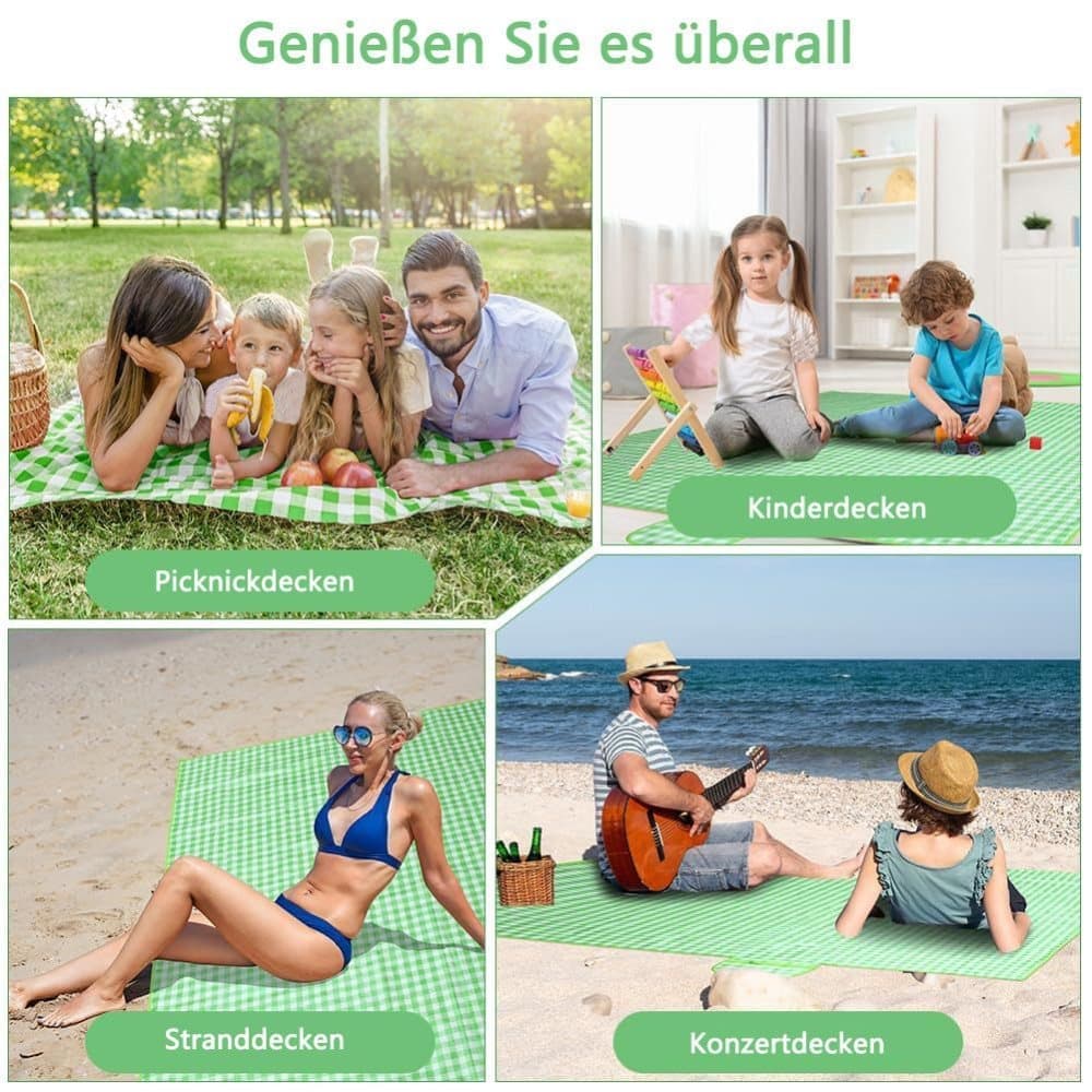 Waterproof Picnic Mat Foldable with Carrying Handle for Camping Beach Park Outdoor Activities, 150x200cm, Green
