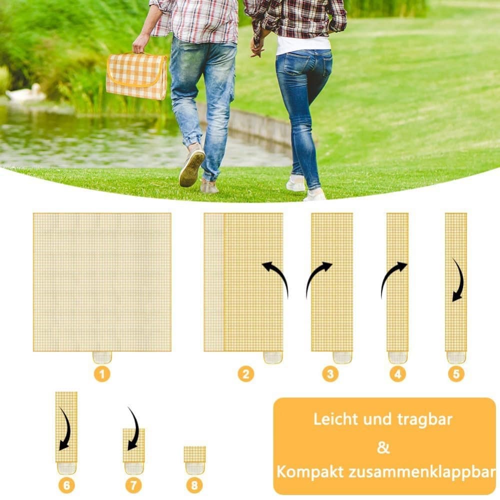 2-Pack Waterproof Picnic Mat Foldable with Carrying Handle for Camping Beach Park Outdoor Activities, 150x200cm, Yellow