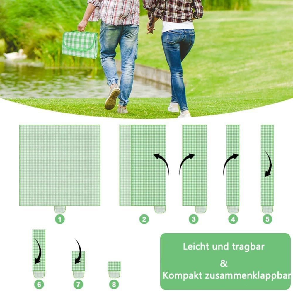 Waterproof Picnic Mat Foldable with Carrying Handle, Durable for Camping Beach Park Outdoor, 100x150cm, Green