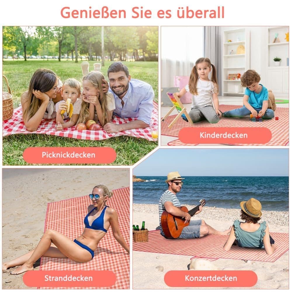 Waterproof Picnic Mat Foldable with Carrying Handle for Camping Beach Park and Outdoor Activities, 100x150cm, Pink
