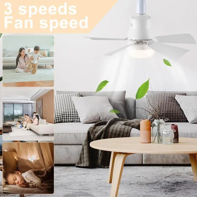 52 Inch LED Ceiling Fan with Remote Control, 3 Speeds and 3 Light Colors, E27 Bulb Compatible, White
