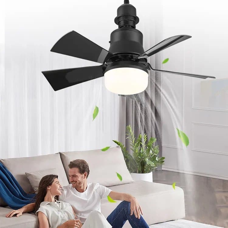 52 Inch Ceiling Fan with Remote Control, 3 Speeds, LED E27, 3 Light Colors, Black