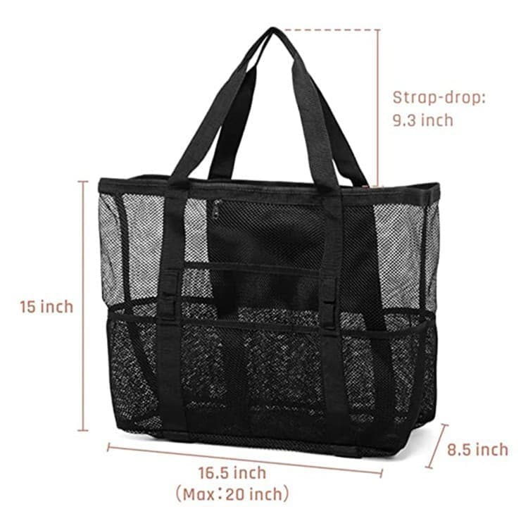 6 Pockets Foldable Mesh Beach Bag for Family Picnic, One Size, Blue