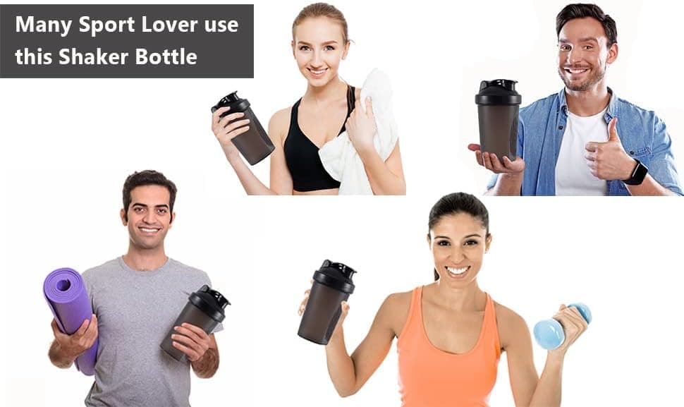 400ml Protein Shaker with Leak-proof Design, Stainless Steel Strainer and Measuring Scale, Multiple Colors (Orange)