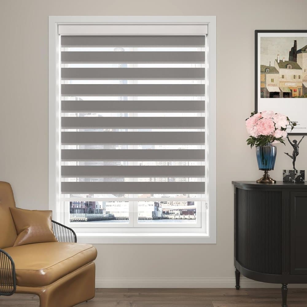 40×150CM Blackout Sun Protection Roller Blind, Blackout Zebra Blind Without Drilling, Gray