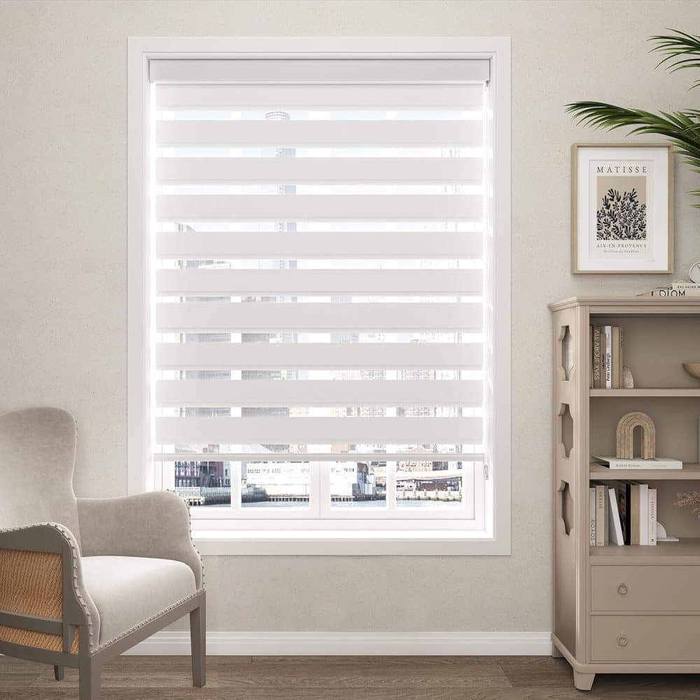 40×150CM Sun Protection Roller Blind Blackout Zebra Blind Without Drilling, White