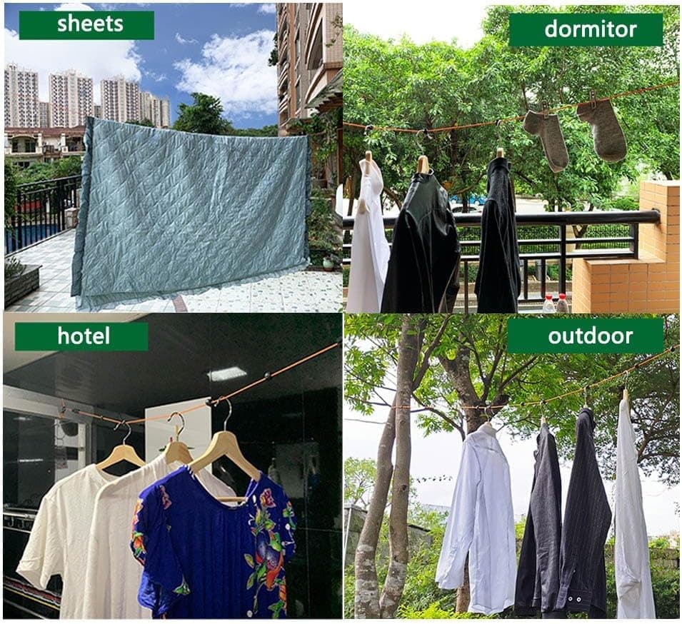 10m Portable Retractable Clothesline, Blue, for Indoors and Outdoors, Travel, Camping, Hotels, Gardens
