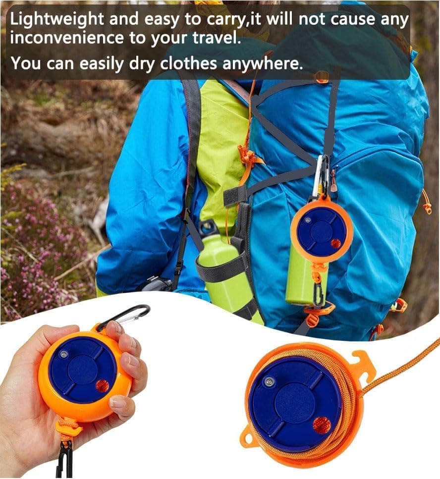 10m Retractable Clothesline Portable for Indoors Outdoors Travel Camping Hotels Gardens, 10m Orange