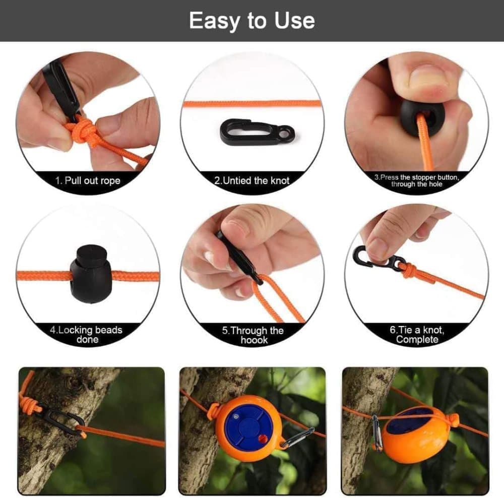 10m Retractable Clothesline Portable for Indoors Outdoors Travel Camping Hotels Gardens, 10m Orange