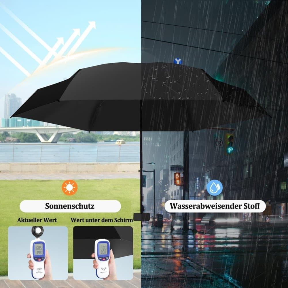 6-Fold Mini Umbrella with Storage Box, Ultralight Folding Pocket Umbrella for Sun and Rain UV Protection, Black