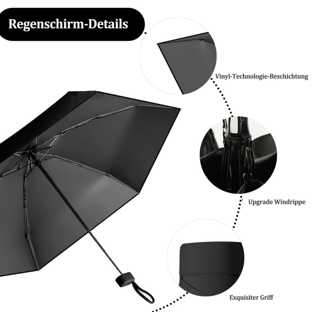 6-Fold Mini Umbrella with Storage Box, Ultralight Folding Pocket Umbrella for Sun and Rain UV Protection, Black