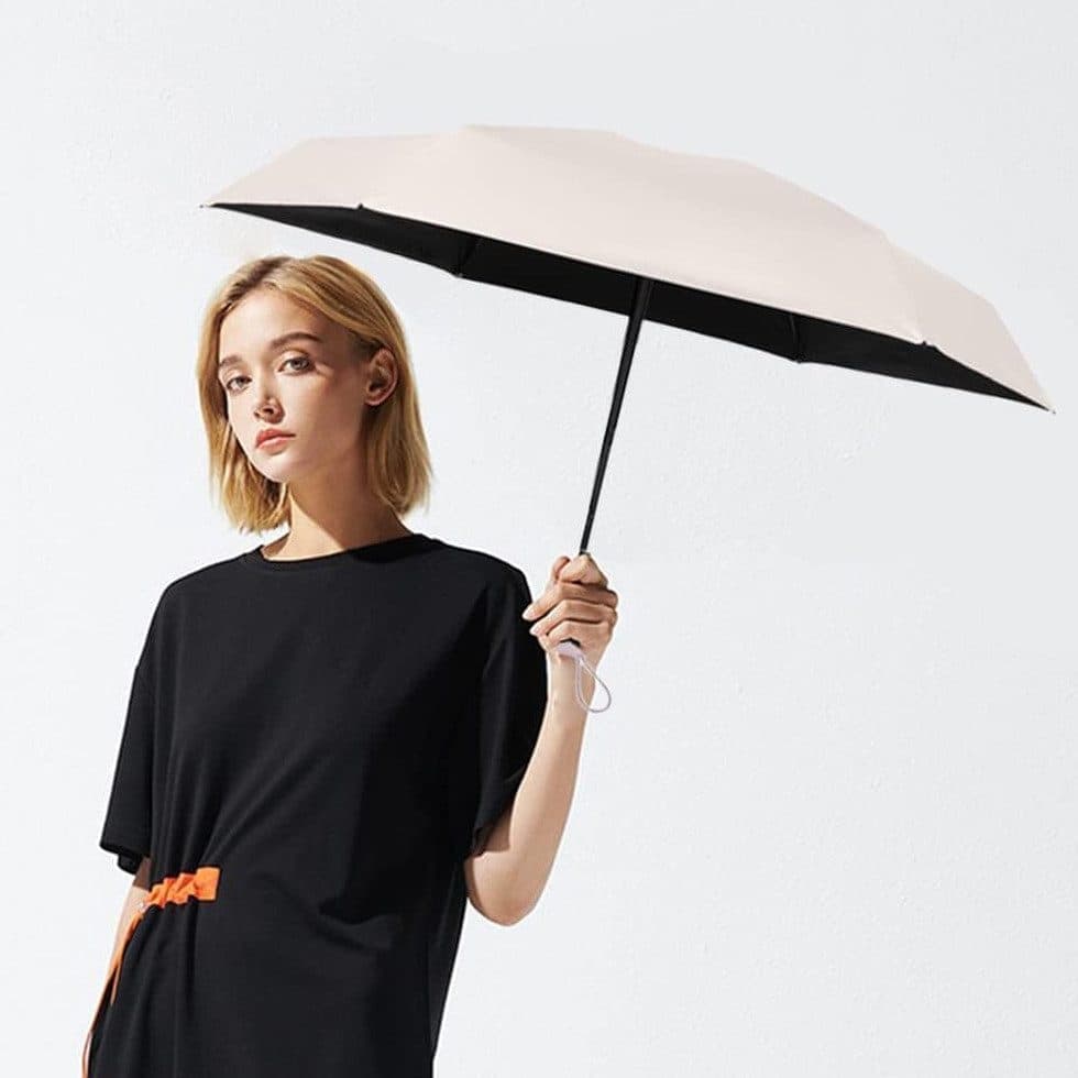 6-Fold Mini Umbrella with Storage Box, Ultralight Folding Pocket Umbrella for Sun and Rain UV Protection, Black