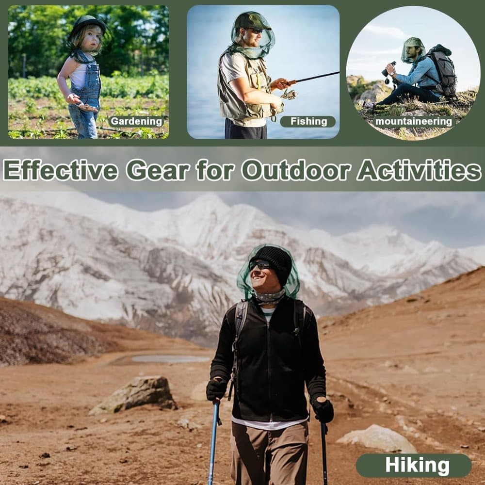 4 pcs Mosquito Net for Hat, Dark Green, Waterproof Adjustable Ultra-fine with Storage Bag, for Fishing Hiking Camping Garden