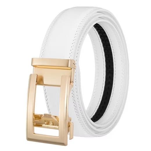 White Unisex Leather Belt with Adjustable Buckle, 115/125 cm