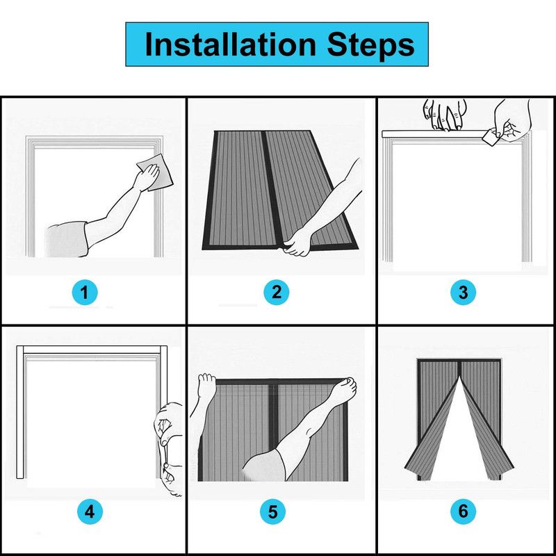Magnetic Door Screens - 100x210 cm Self-Closing - High-Density Insect Mesh - No Drilling Required - Black