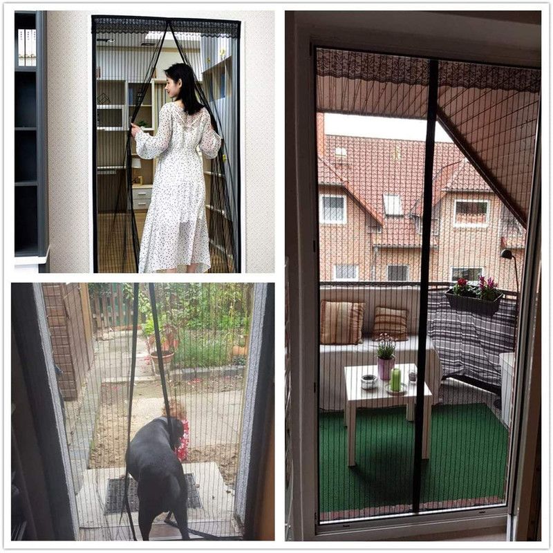 Magnetic Door Screens - 100x210 cm Self-closing - High-Density Insect Screen - No Drilling Required - Brown