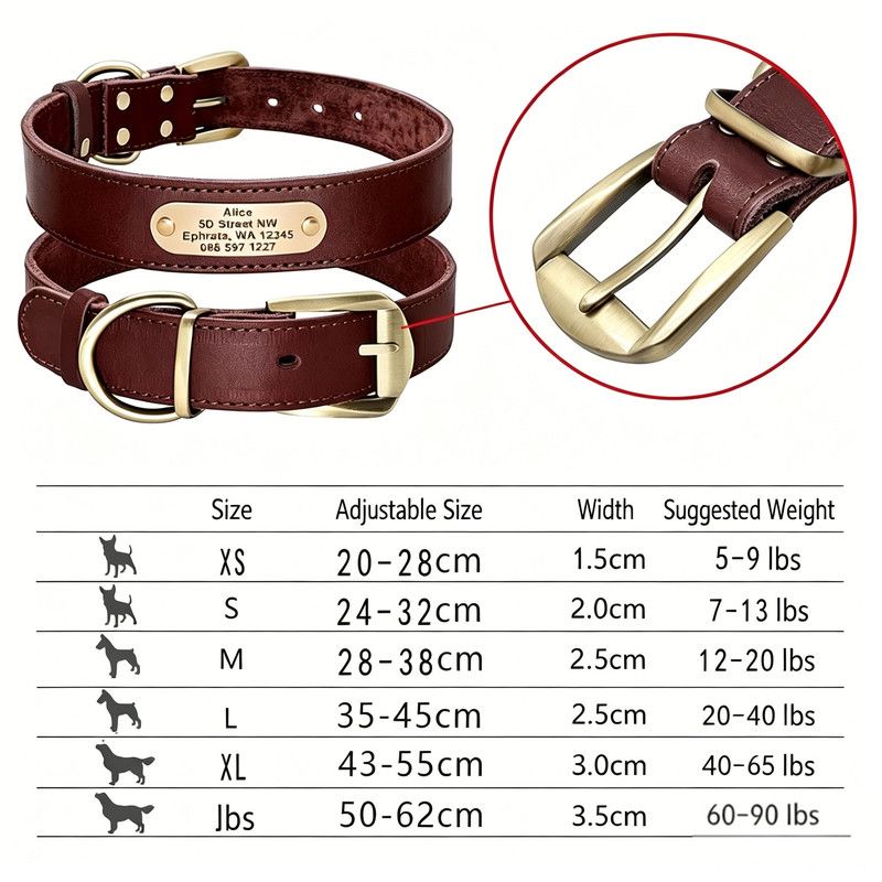 Premium Genuine Leather Dog Collar/Durable Real Leather Adjustable Collars For Male Female(S,Dark brown)