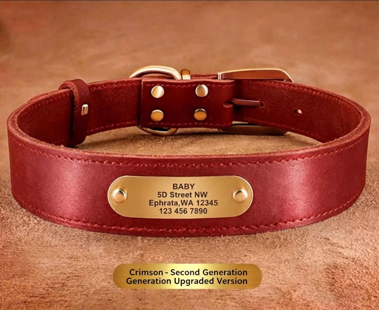 Premium Genuine Leather Dog Collar/Durable Real Leather Adjustable Collars For Male Female(XXL,Red)