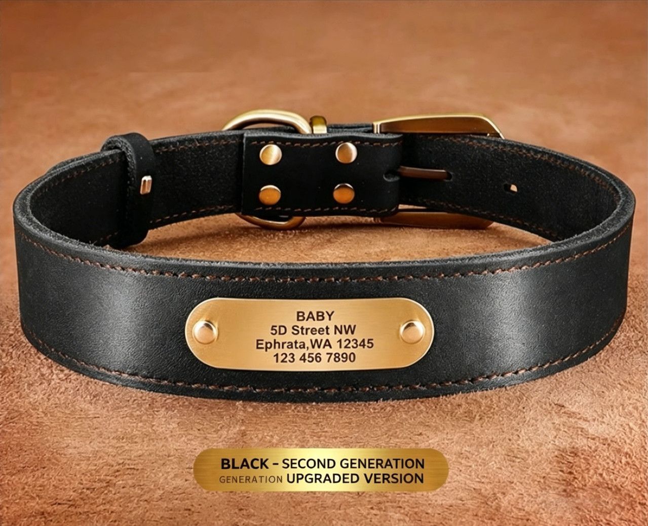 Premium Genuine Leather Dog Collar/Durable Real Leather Adjustable Collars For Male Female(L,Black)