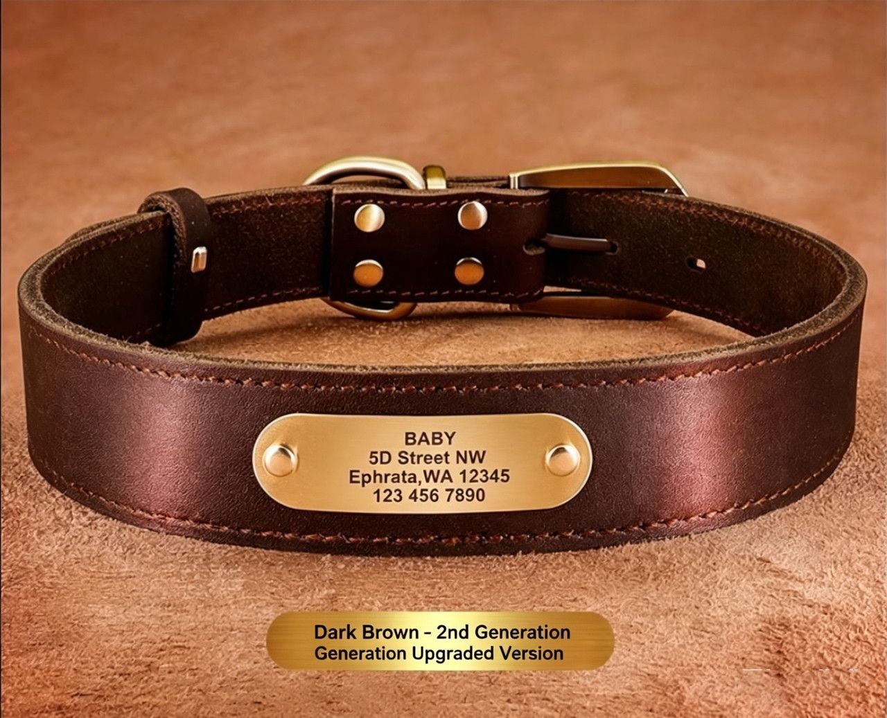 Premium Genuine Leather Dog Collar/Durable Real Leather Adjustable Collars For Male Female(L,Dark brown)