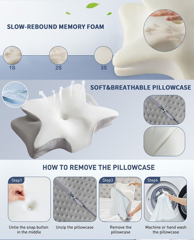 Ice Silk Butterfly-Shaped Memory Foam Pillow | Ergonomic, Orthopedic, Sleep-Aiding, Suitable for Three Sleeping Positions (23.62*15.75*5.12 inch，blue)