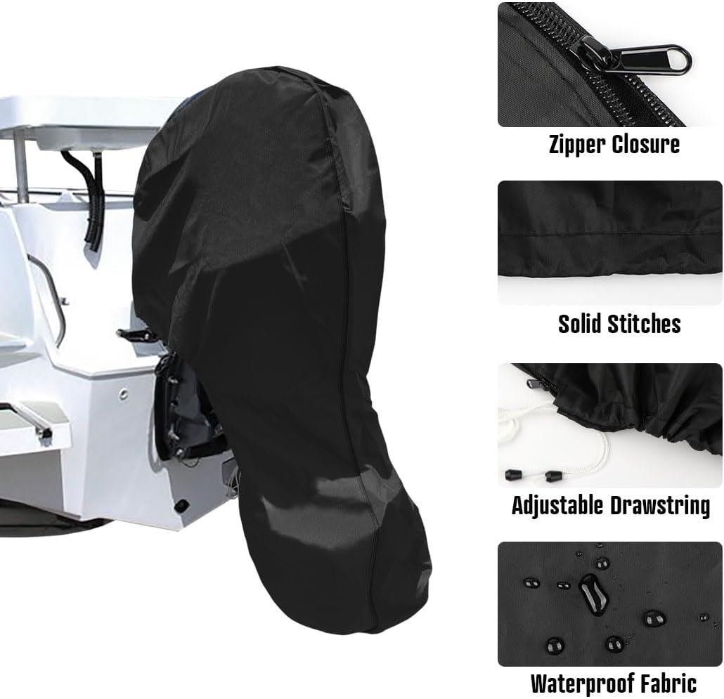 600D Oxford Cloth Outboard Motor Cover, Waterproof UV Resistant Boat Engine Protective Cover for Yacht Fishing Boat（100-150HP）