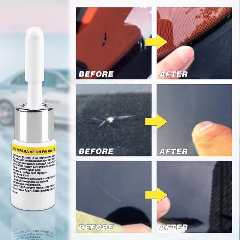 Windshield Repair Kit, Cracked Glass Repair Glue for Chips, Bubbles, Star and Half Moon Cracks