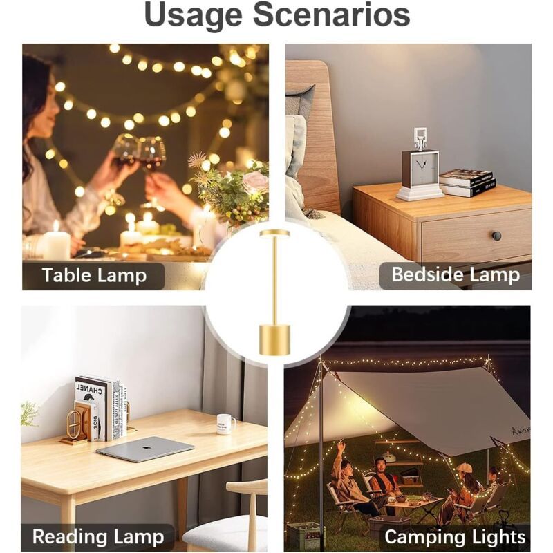 Table Lamp, Rechargeable Wireless LED Metal Desk Lamp, 5000mAh USB Charging, 3 Color Modes