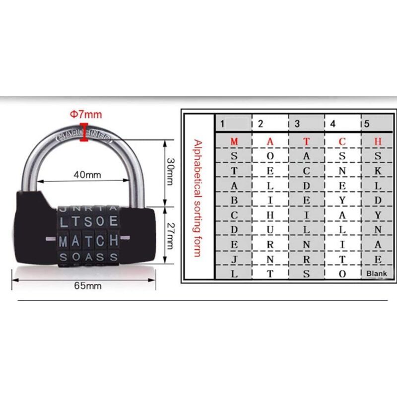 Combination Padlock, Waterproof Rustproof Code Lock, 5 Letter Padlock