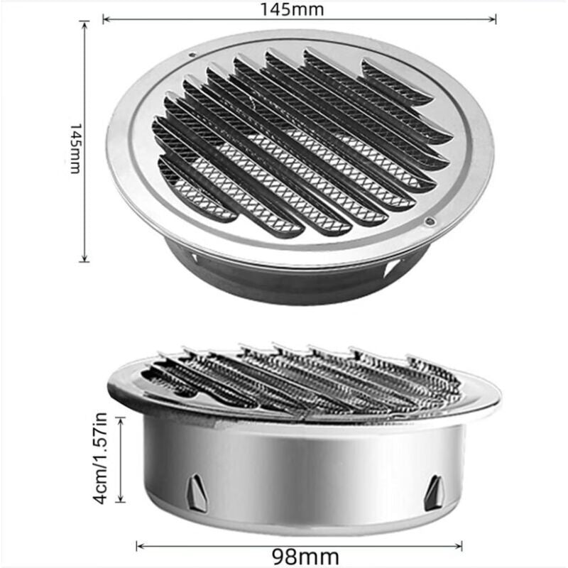 Round Ventilation Grille, Stainless Steel Vent Grille with Net, for 100 mm Opening