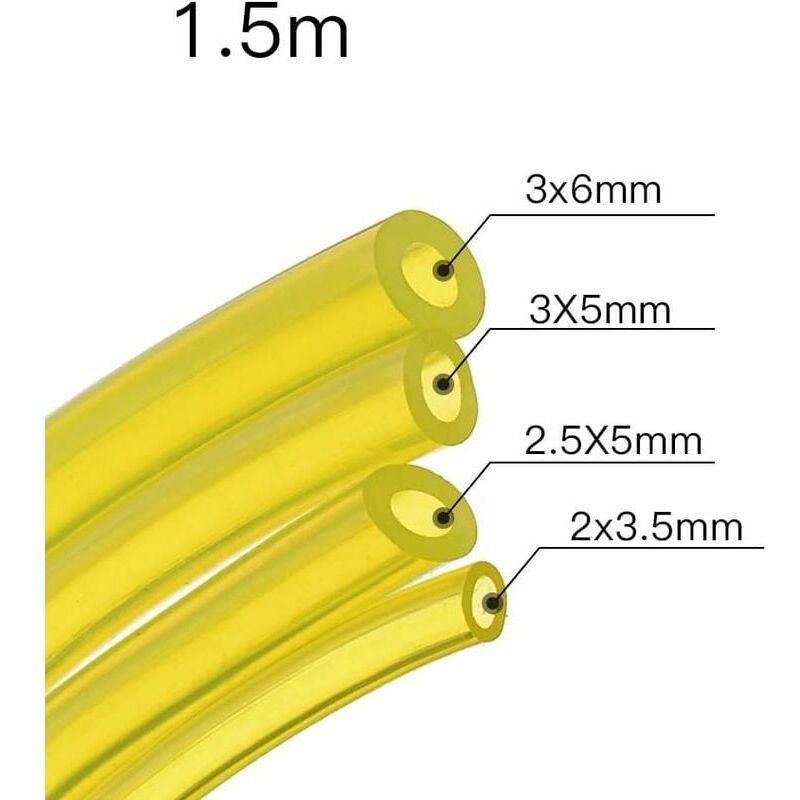 4 Pack Fuel Line Hose, 4 Sizes 3 x 6 mm, 3 x 5 mm, 2.5 x 5 mm, 2 x 3.5 mm, 1.5 m Each