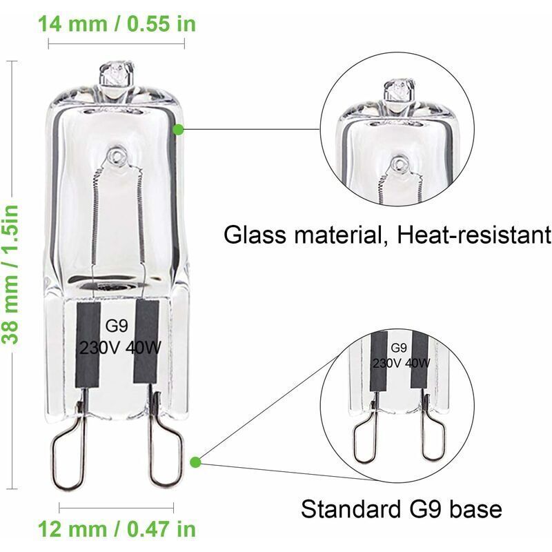 10 Pack G9 Oven Bulb, 40W 230V 300 Degree C, Dimmable Warm White, 480LM