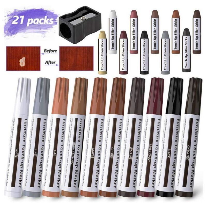 21 Pack Furniture Touch Up Pens, Felt Marker Repair Kit for Stains, Scratches, Wood Floors and Tables