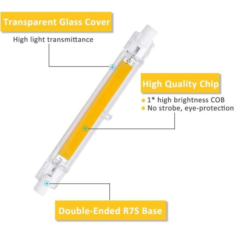 2 Pack R7S LED Bulb, J78 78 mm 5W 3000K Warm White 500LM, Non Dimmable, Replaces 40W 50W Halogen