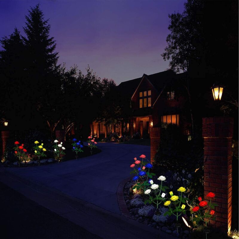 Solar Rose Flower Lights for Outdoor Garden Decor, White