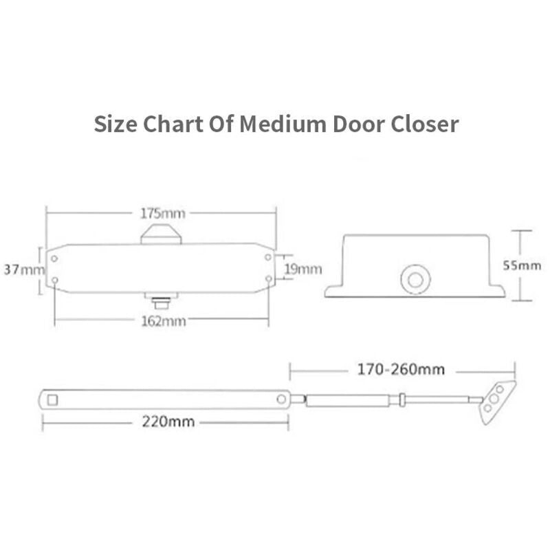 1 Piece Hydraulic Automatic Door Closer with Rotating Arm, for 45 to 85 kg Doors