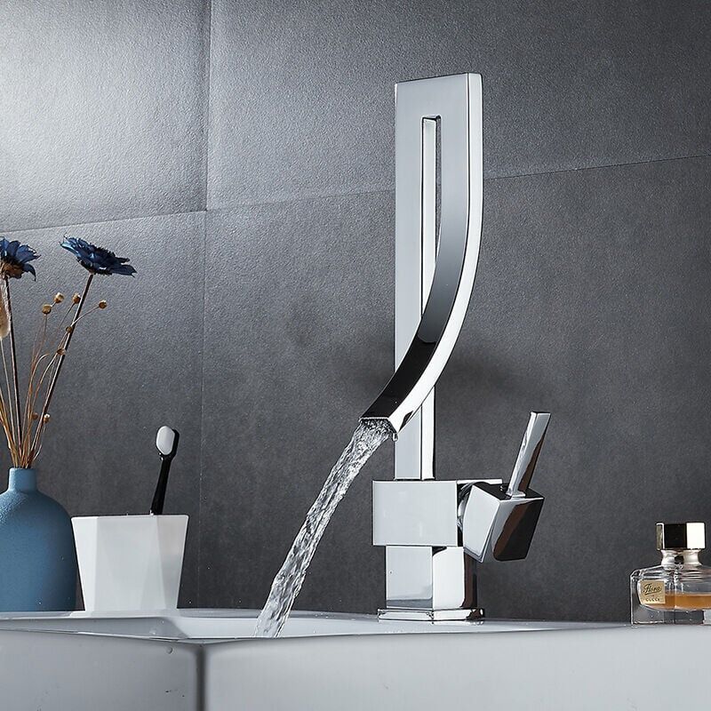 Brass Basin Faucet, Retro Waterfall Hot and Cold Bathroom Faucet, Silver