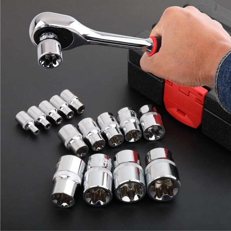14 Piece E Torx Socket Set, E4 to E24 Hex Female Torx Wrench Socket and Bit