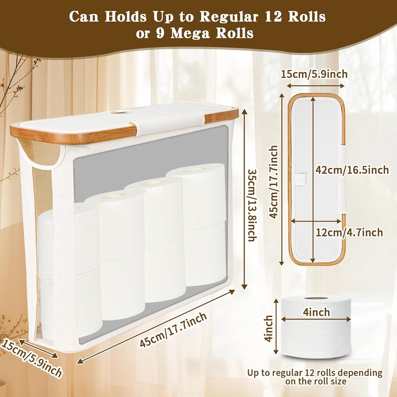 Toilet Paper Storage Basket with Lid, Holds 9-12 Rolls，Beige