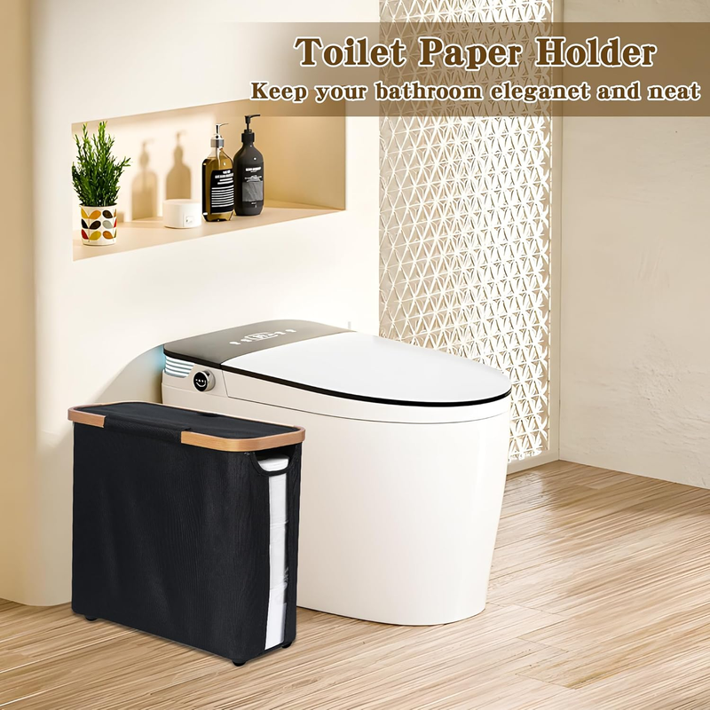 Toilet Paper Storage Basket with Lid, Holds 9-12 Rolls，black
