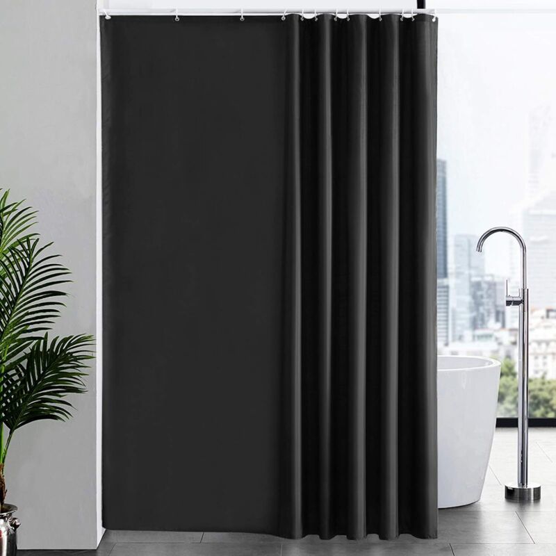 Anti Mildew Black Polyester Shower Curtain with Hooks, 100 x 180 cm