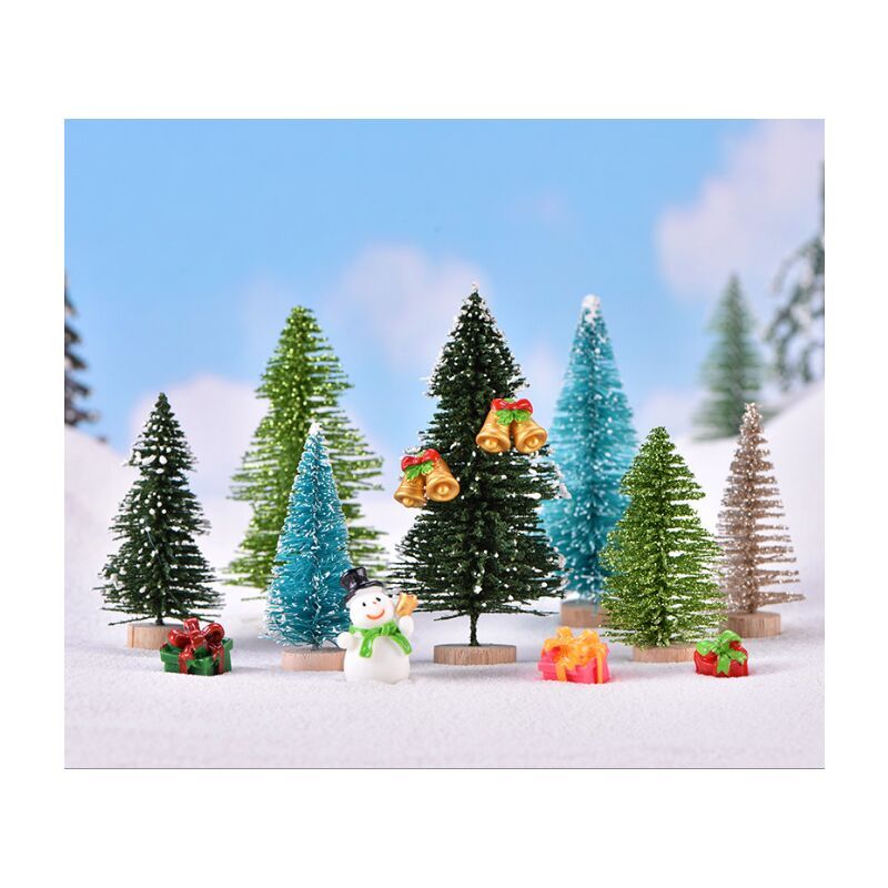 6 Pcs Mini Artificial Christmas Trees with Snow Flocking, 7 cm