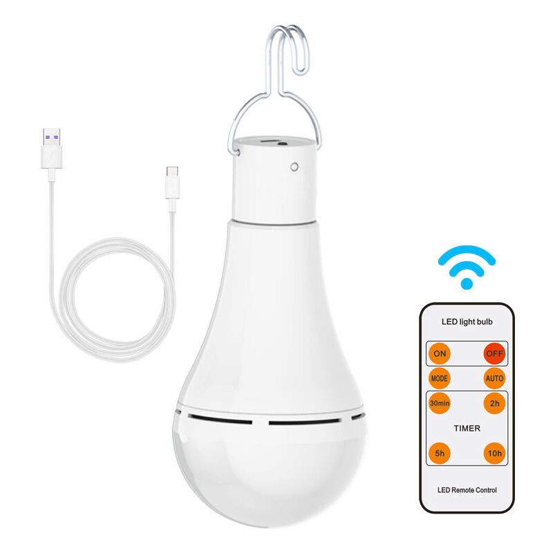 USB Rechargeable 7W E27 LED Light Bulb with Remote Control and Hook