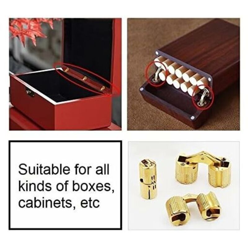 2 Pcs Brass Hidden Invisible Barrel Hinges for Wooden Door Cabinet Caravan, 16 mm