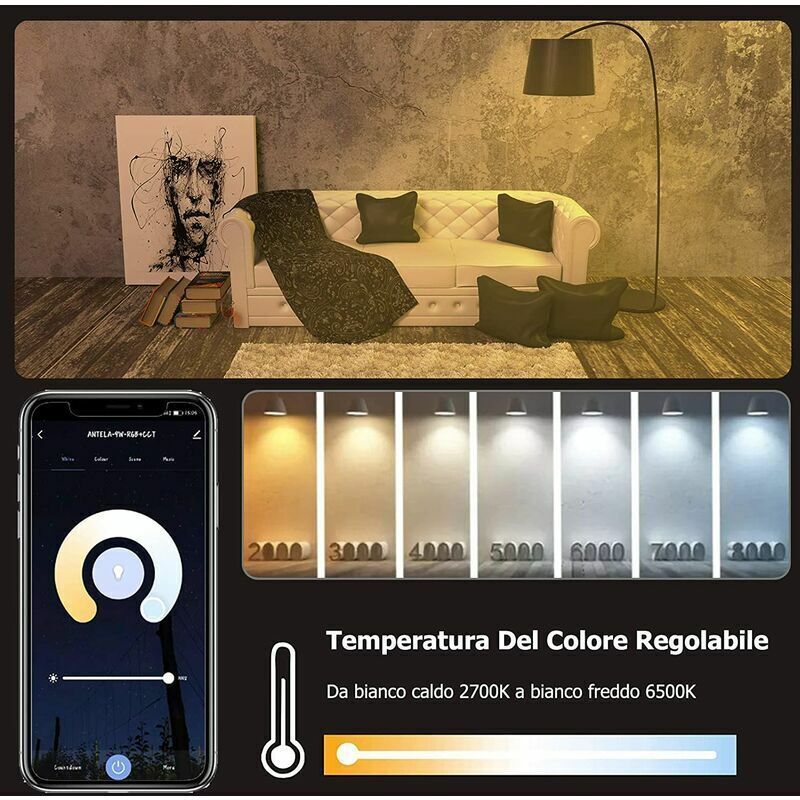 1 Pcs E27 WiFi Smart LED Bulb 10W RGB CCT Compatible with Alexa Google Home, 2000K to 4000K