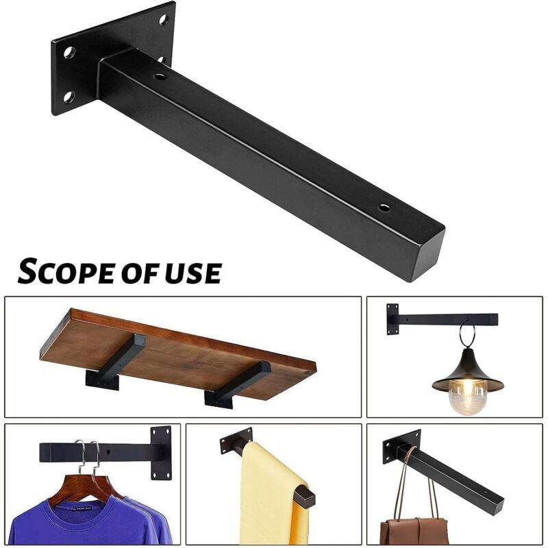4 Pcs Industrial Wall Shelf Brackets Black Metal with Screws, 250 mm