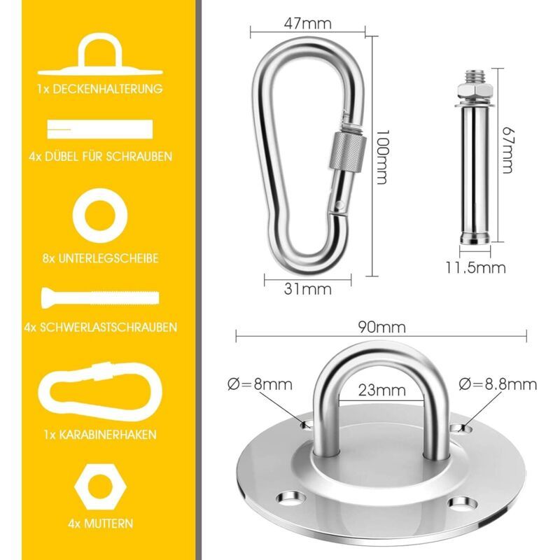 Stainless Steel Ceiling Hook Heavy Duty Support for Hammock Chair Punching Bag, 400 kg