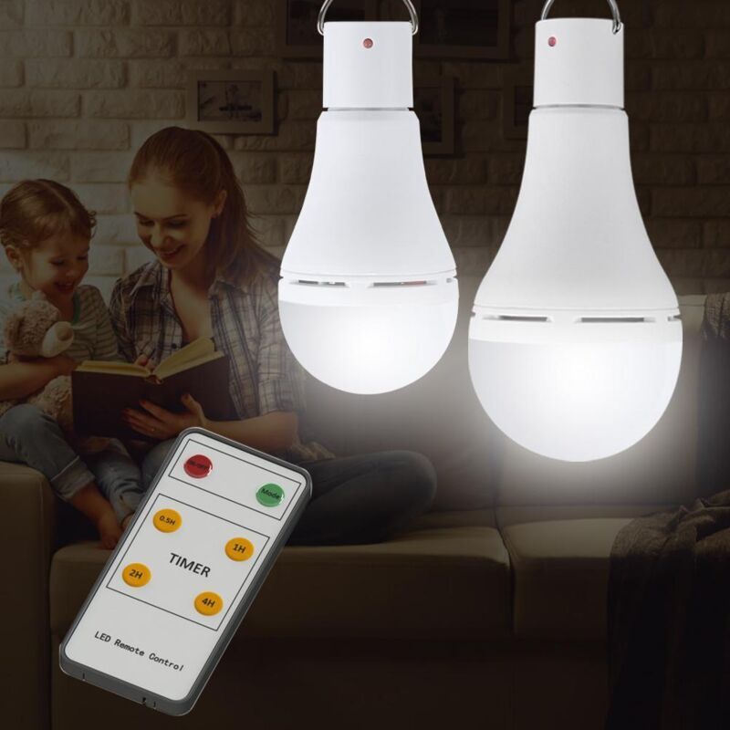 2 Pack USB Rechargeable 7W E27 LED Battery Bulbs with Remote Control and Hook