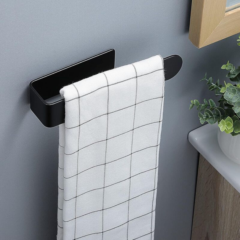 SUS304 Black Adhesive Bathroom Kitchen Towel Holder, 24 cm